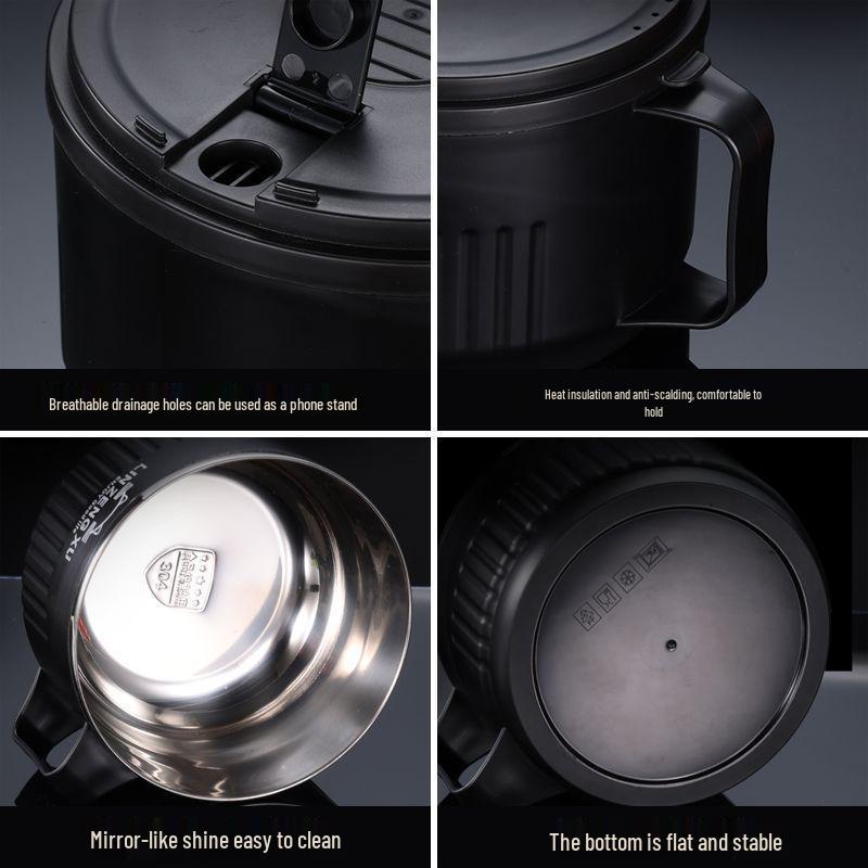 Japanese Style Large Capacity 304 Stainless Steel Noodle Bowl with Lid for Dormitory Students - Heat Preserving Meal Server