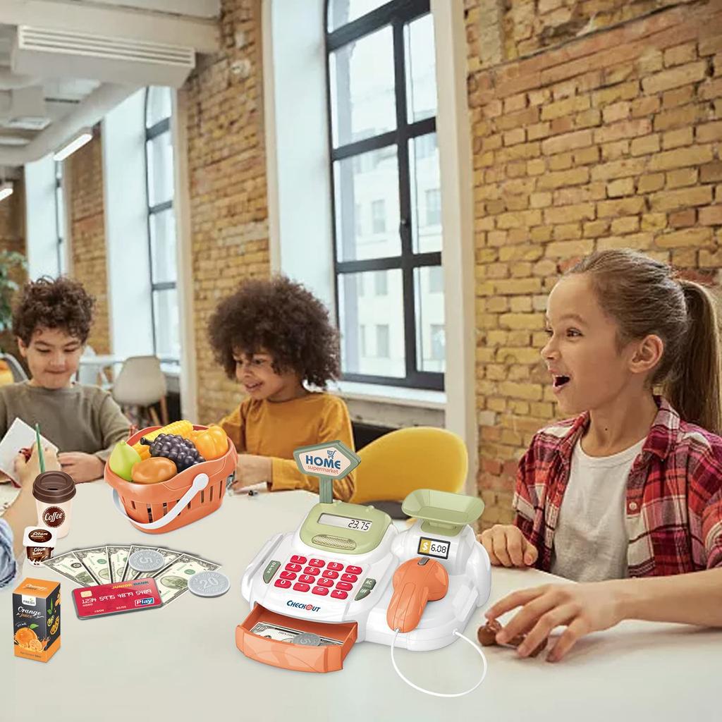 PanKome 36-Piece Pretend Play Set with Cash Register, Kids' Pretend Store Toy, Shopping Play, Cash Register, Cashier, Educational Toy, Cute for Girls