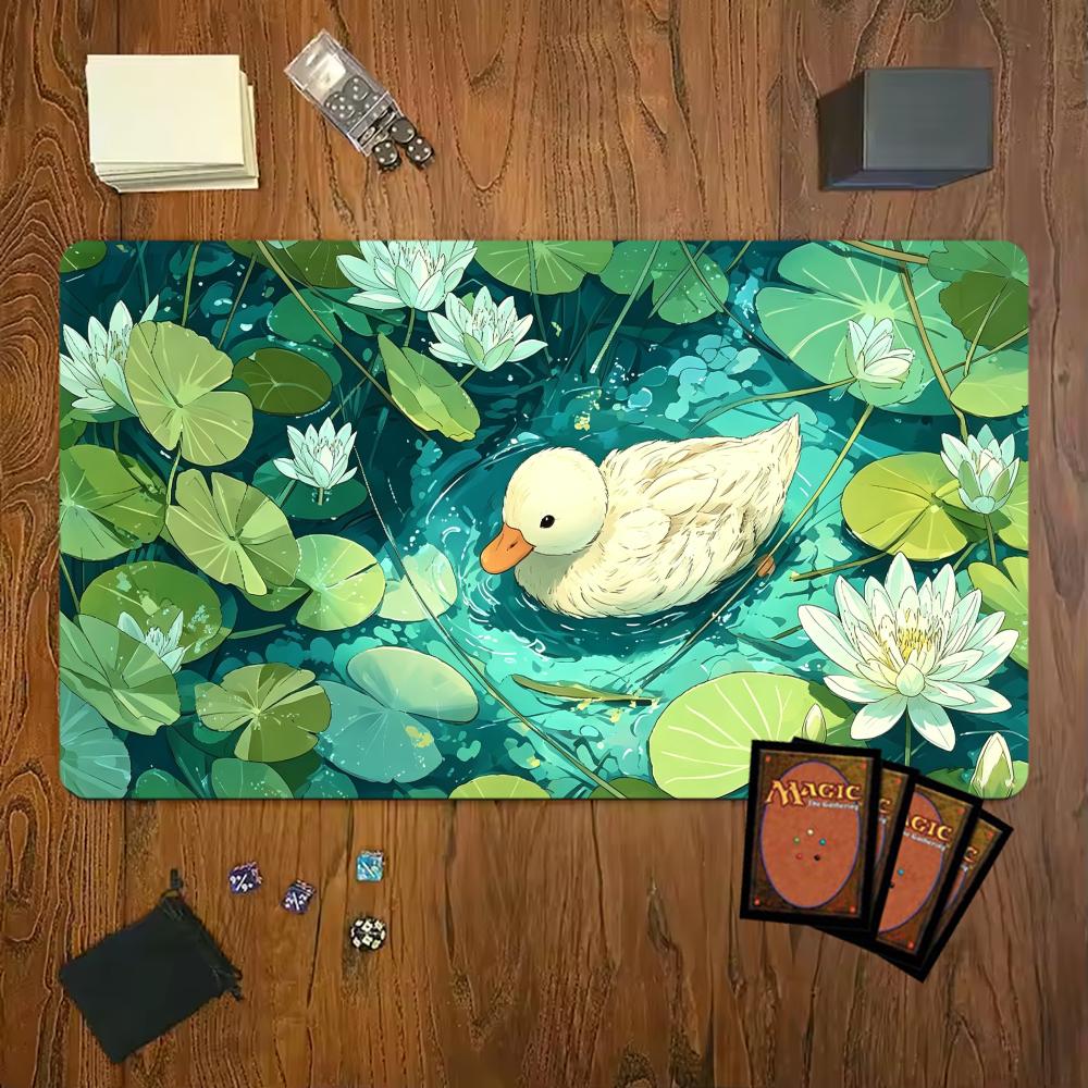 Cute Cartoon White Duck Lotus Pond Mouse Pad Playmat Tcg Office Desk Mat For Work Game Pc Laptop Rug Carpet Mousepad