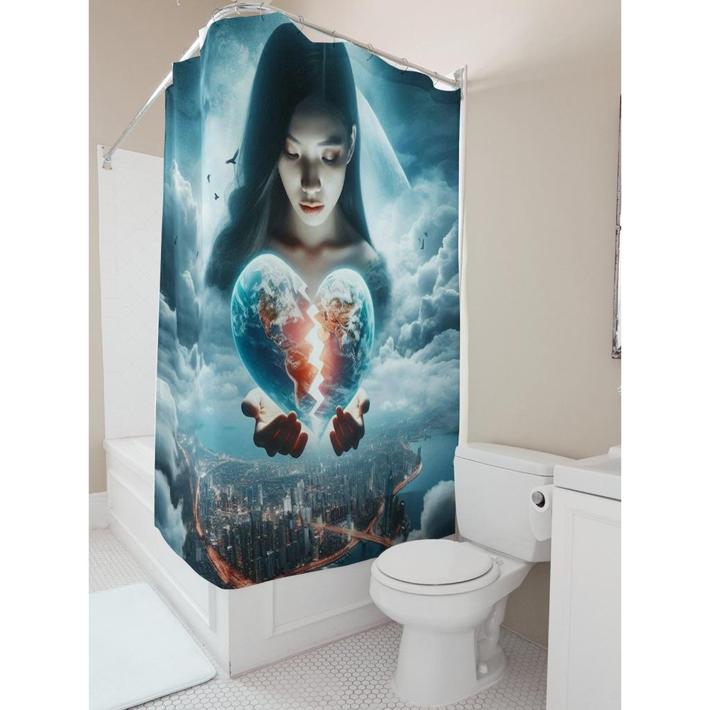 Fantasy Woman Holding Broken Heart Waterproof Shower Curtain