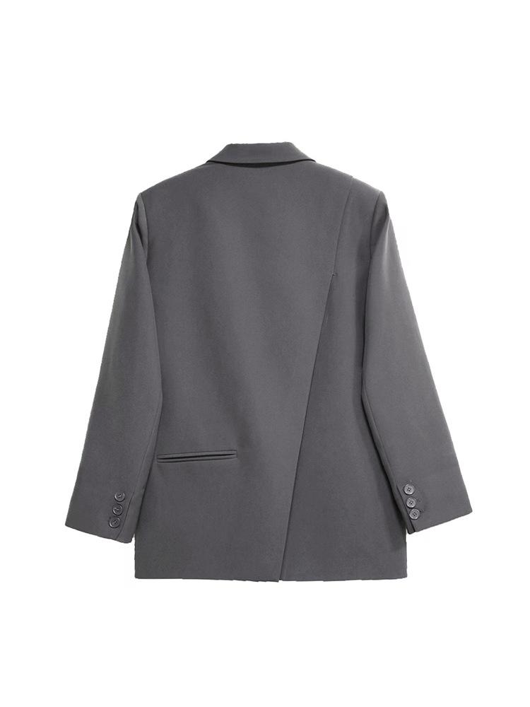 

Женский серый осенний костюмный пиджак 2025: Стильная, трендовая уличная одежда в черном цвете. M серый