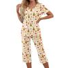 Women's Casual Two Piece Outfit Set Christmas Print Short Sleeve Pants