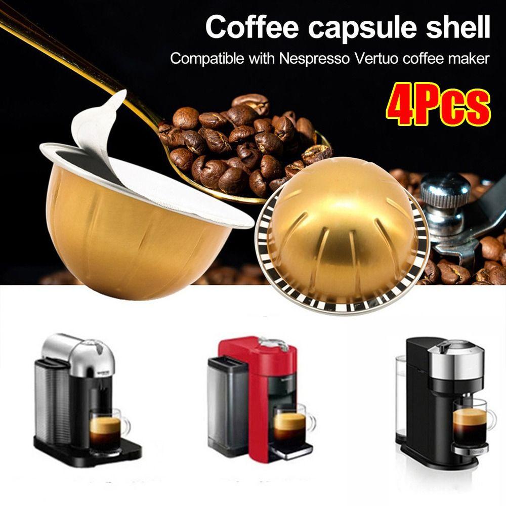 4Pcs Refillable Coffee Capsule Shell Reusable Coffee Capsule Pod  For Nespresso Vertuoline