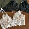 European and American Women Sexy Deep V Bra and Panties Set Embroidered Lace Lingerie Set Ultra Thin Minimizing Push Up Underwear Set
