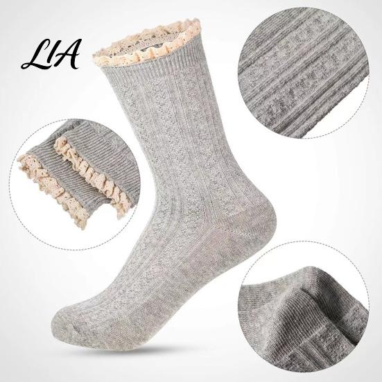 Vintage Inspired Lace Hosiery Ruffle Crew Socks for Women, Cotton Frilly Socks, Soft Breathable Elastic Stacked Casual Ankles Daily Wear And