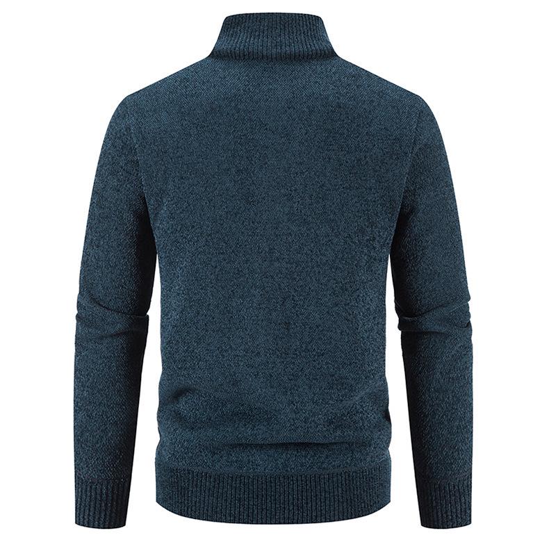 Men's Plus Size Thickened Velvet Zipper Cardigan Sweater - Youth Casual Stand Collar Pullover for Autumn and Winter