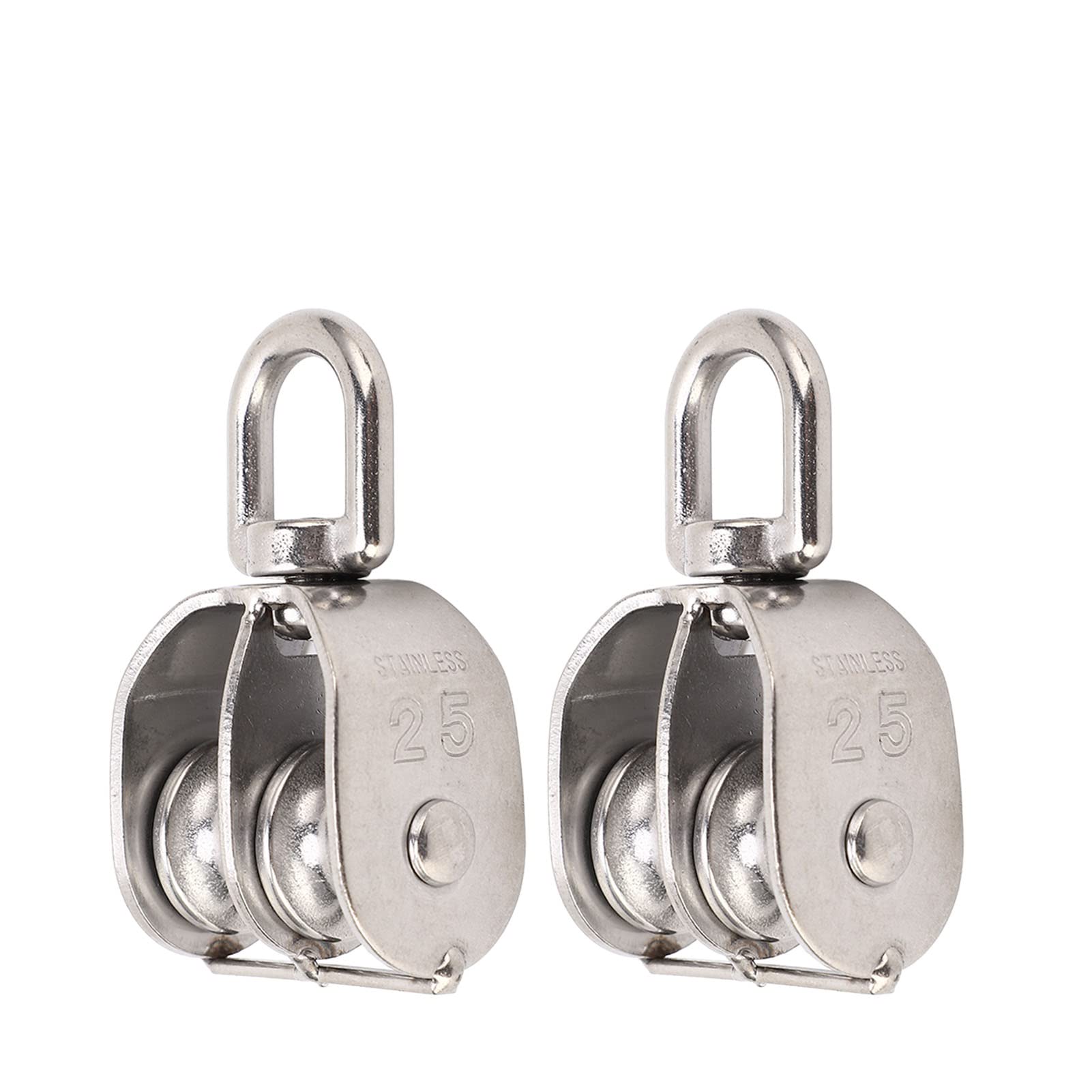 

Double Swivel Climbing Pulley, M25 Stainless Steel, 150kg Load Capacity, for Indoor and Outdoor Use, Construction, and Cargo Transport, Set of 2