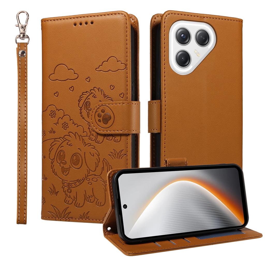 For TECNO Pova 7 Ultra 5G Case RFID Blocking Imprinted Dog Pattern PU Leather Phone Cover with Wrist Strap