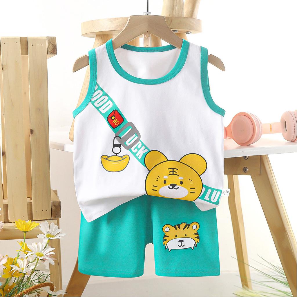 Childrens Cotton Vest Set With Animal Cartoon Prints For Summer Playwear