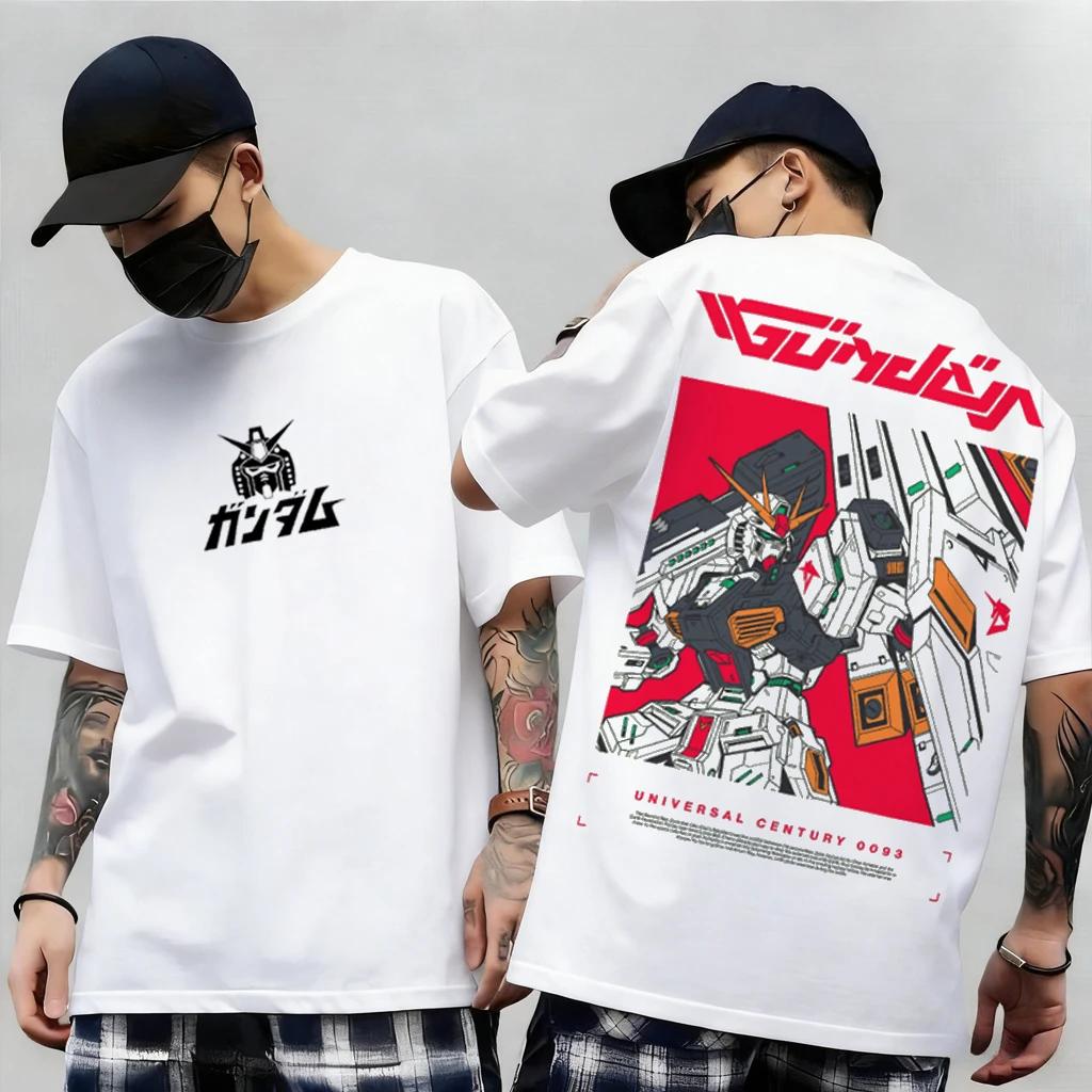 Japanese Anime Mobile Suit RX-78-2 Gundam Summer Short Sleeve Cotton Print T-shirts Men Women Harajuku Y2k Parent-child Tee Tops
