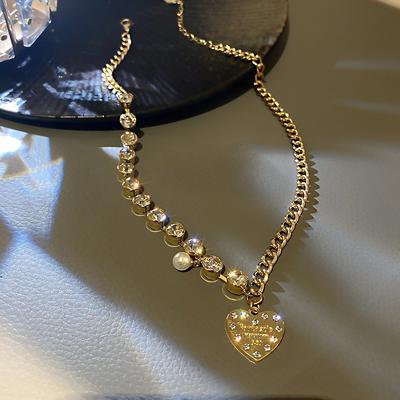Pearl Heart Patchwork Necklace, Hip-hop Cold Style Collarbone Chain, Summer Edition Neck Chain