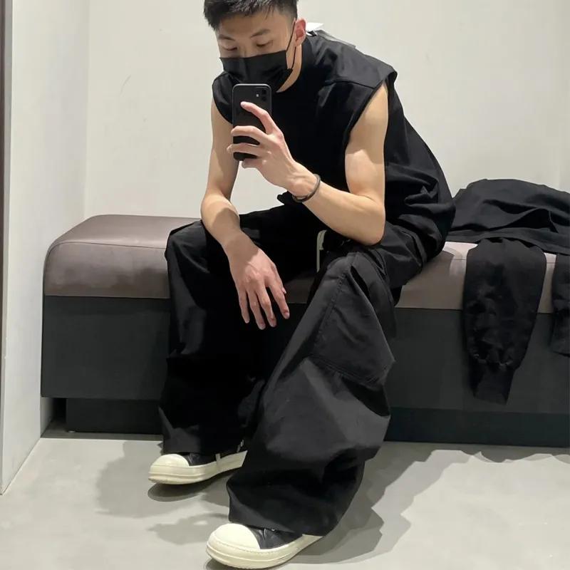 Amerikanischer Stil Freizeithose Schwarz Cargohose Mehrere Taschen Locker Weites Bein für Herren Y2K Frühling Herbst
