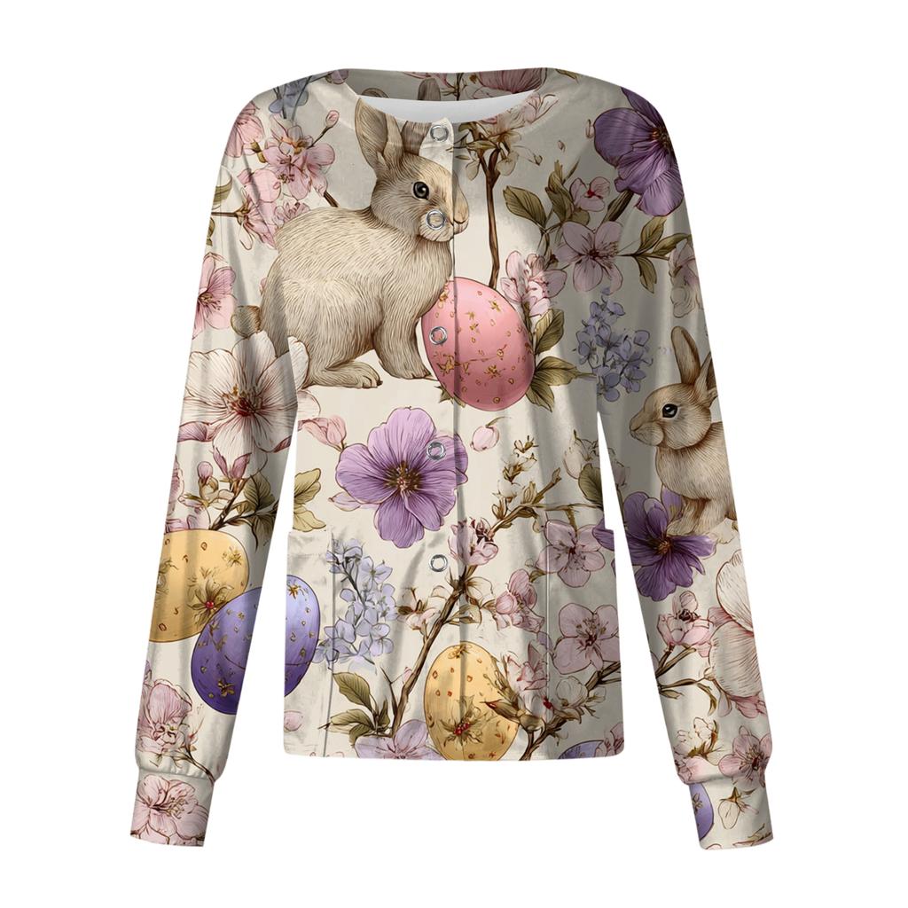 Women's Casual Long-sleeved Single-breasted Printed Protective Clothing Cardigan Top