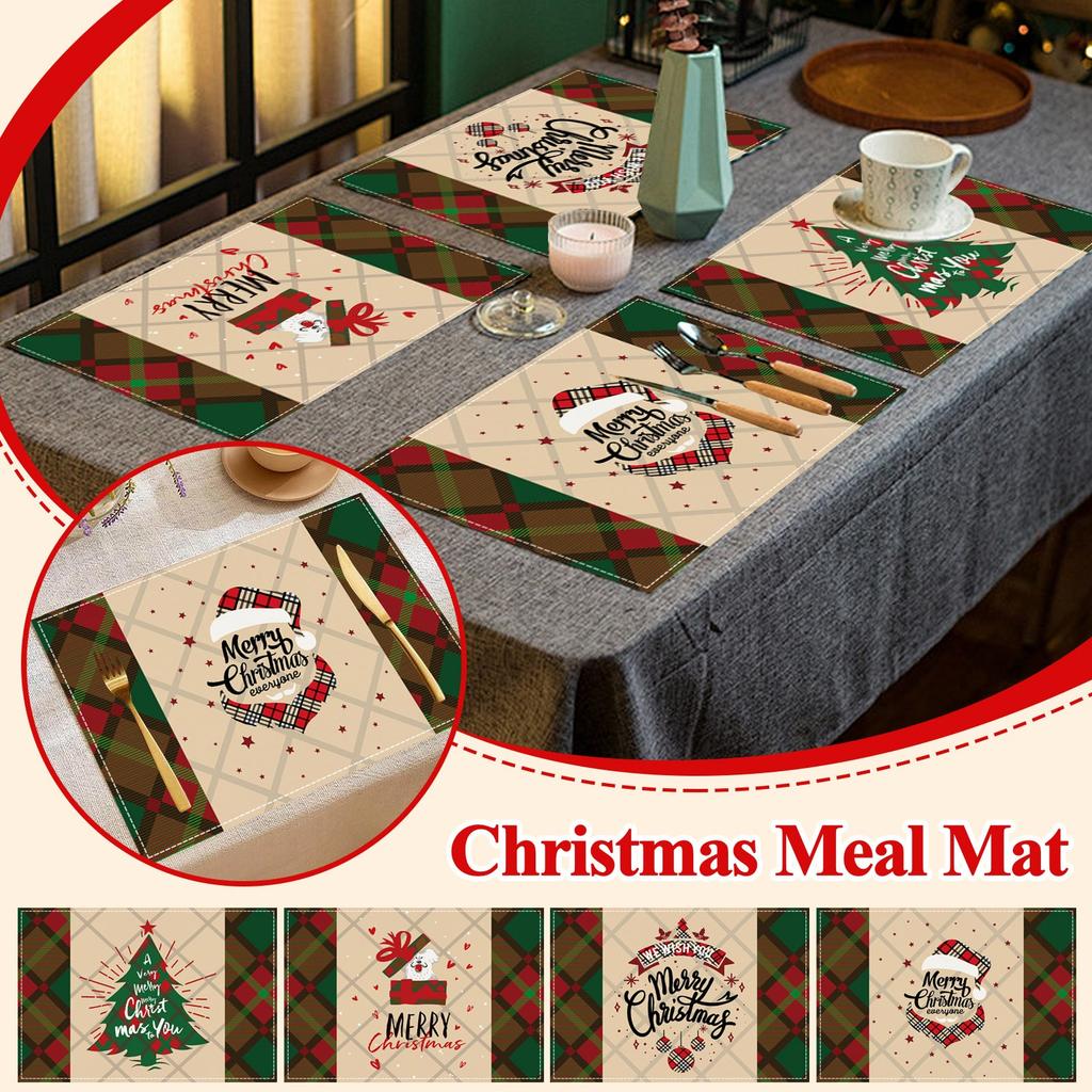 Christmas Meal Mat, Linen Snowman Checkered Printed Table Mat, Holiday Party Restaurant Decoration Insulation Mat