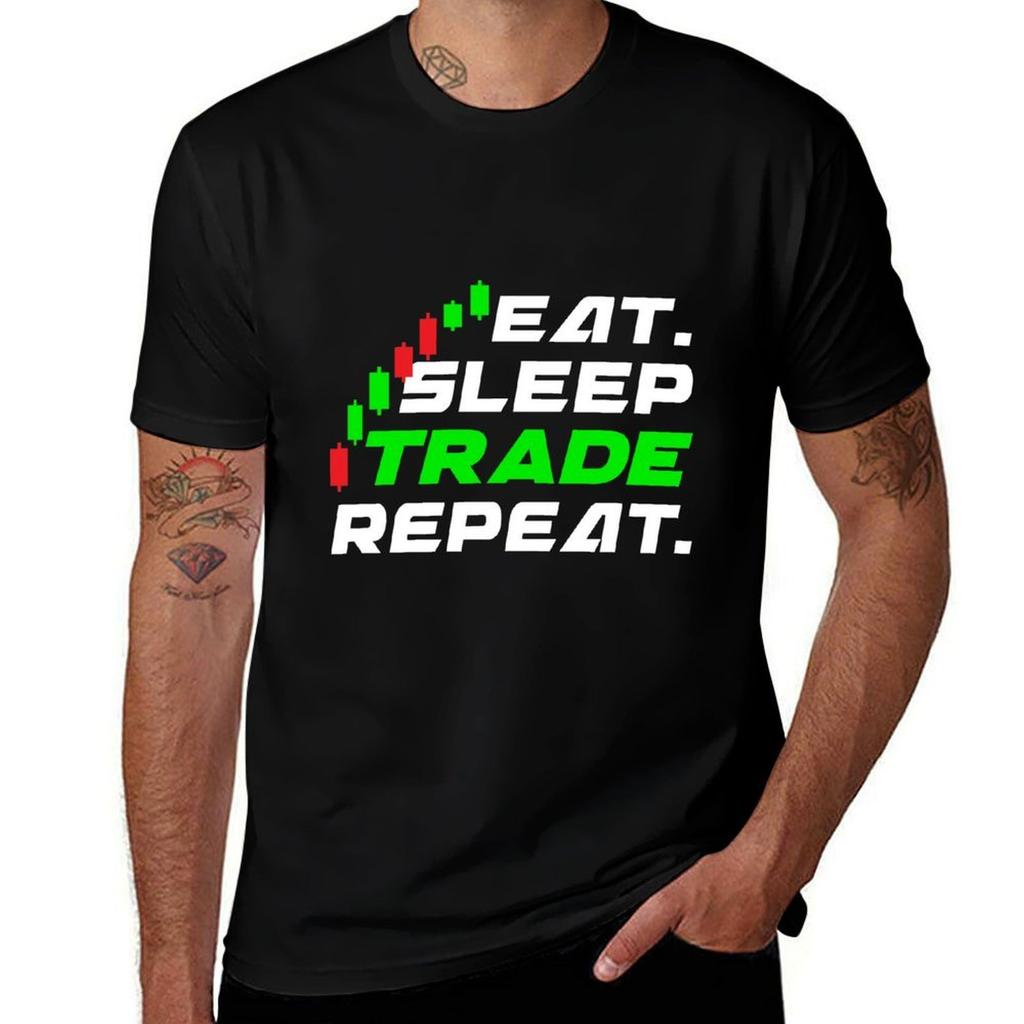 Eat Sleep Trade Repeat Tshirt Simple Solid Color Crew Neck Tee Tshirt