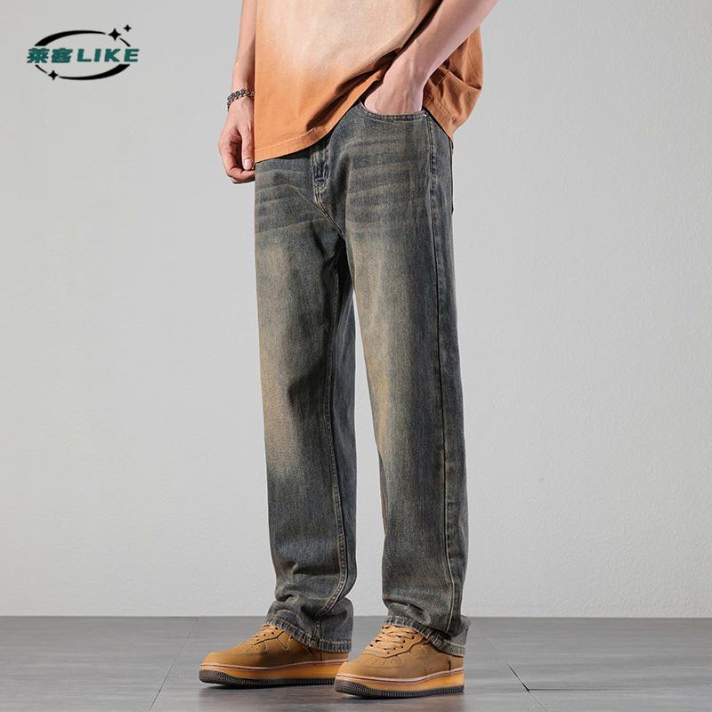 Autumn/Winter Men'S Wear | Washed Denim Jeans, Loose Straight Leg Pants, Autumn American Retro Wide Leg Pants, Casual Pants