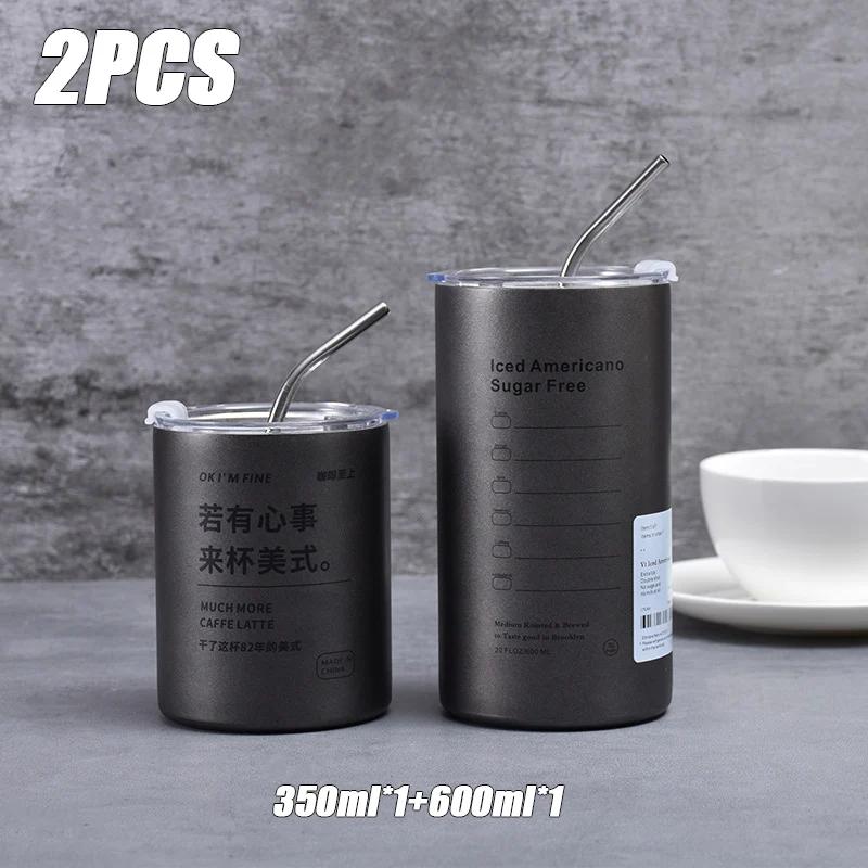 304 Stainless Steel Ice American Style Keep Cold Coffee Cup Double Vacuum Mug Home Double Drinking Lid Portable Insulation Cup