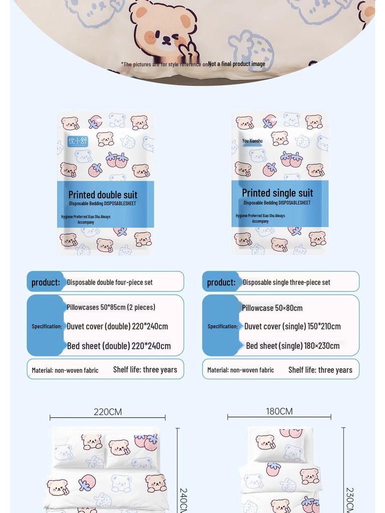 Extra Large Thick Disposable Hotel Bedding Set: Duvet Cover, Pillowcase, Bath Towel & Dirt-Isolating Bed Sheet.