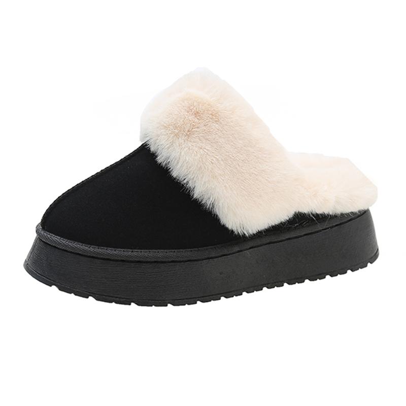 Fashion Women's Thick Sole Plush Warm Slippers Non Slip Faux Fur Winter Shoes for Women 2025 Comfort Fluffy Platform Slippers Plus Size