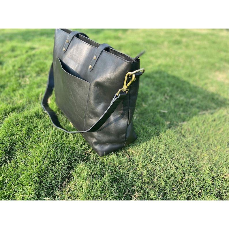 Black Leather Tote Purse Bag for Women Large Work Bag Tote Laptop Teachers Tote Ladies Handbag Gifts for Her Full Grain Leather
