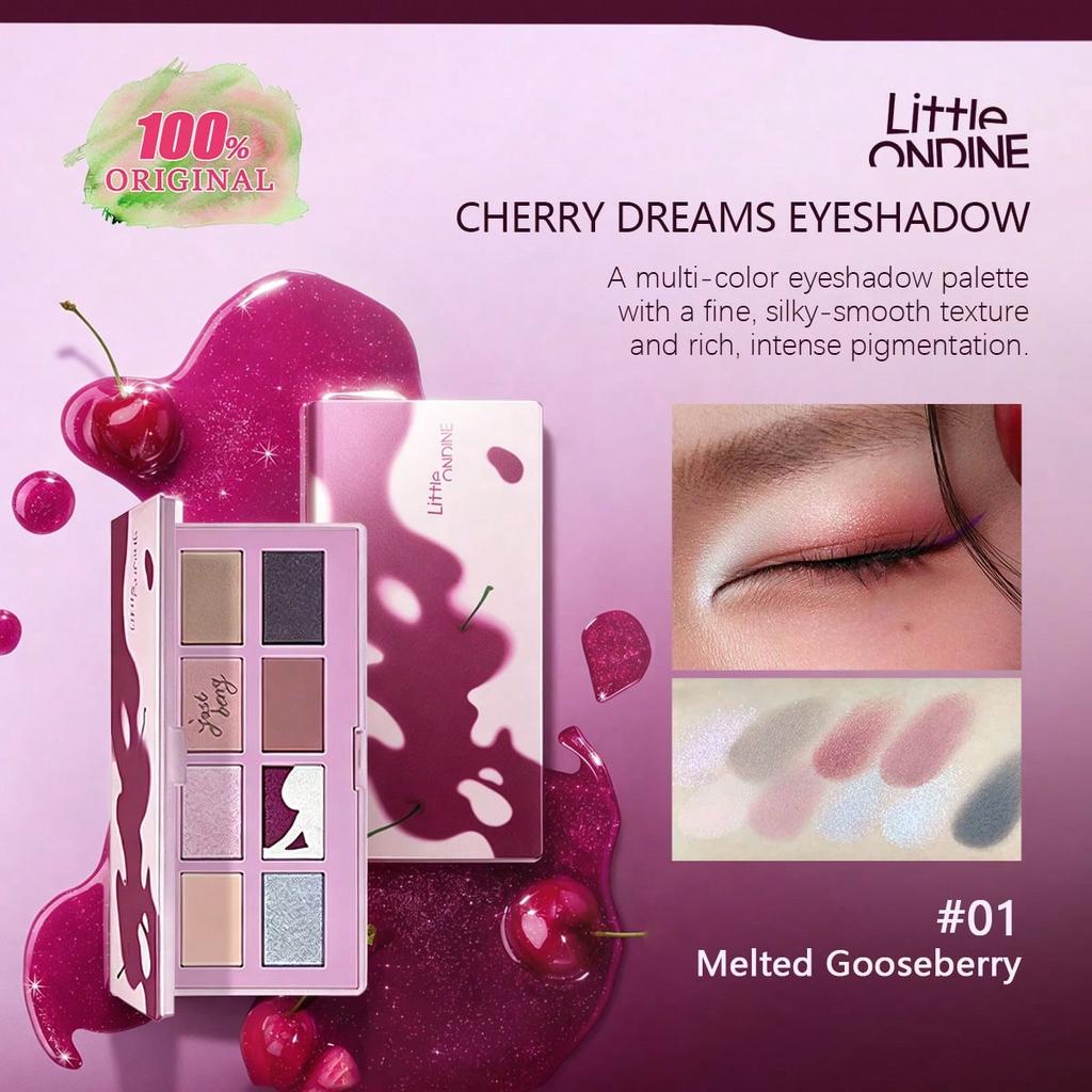 Little ONDINE Cherry Dreams Eyeshadow 01/02, Berry Tone Multi-Texture Face Color Palette, Matte & Glitter All-In-One Eyeshadow, Suitable For Daily Use