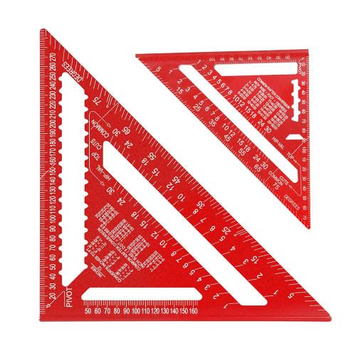 Beslands Triangle Ruler, Woodworking Circular Saw Ruler, Set of 2, 18*18cm, 30*30cm, Double-Sided Graduations, Aluminum Alloy, Carpentry Tool, 0-90 De