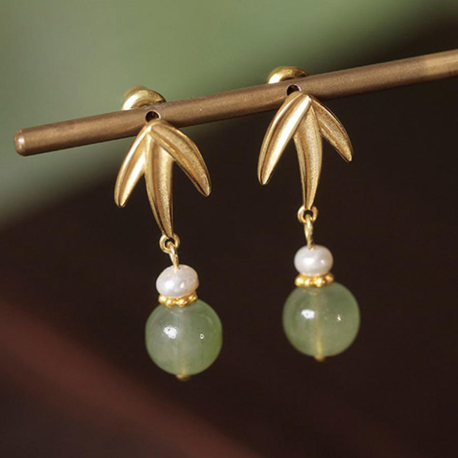Yang Mi Inspired Bamboo Leaf Green Bead Tassel Earrings - Elegant Qipao Ma Mian Skirt Accessory for Women