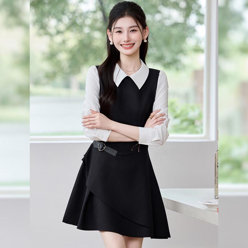 Элегантное А-силуэтное платье-рубашка с эффектом двух предметов S