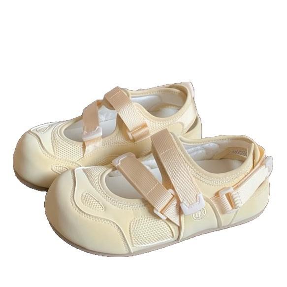 Soft Leather Version~ Platform-soled Sports Bag Head Sandals Women's 2025 New Summer Little White Shoes with Skirts Velcro Single Shoes