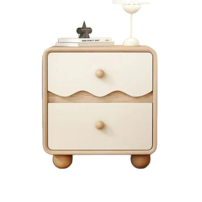 Luxury Solid Wood Nightstand with Wave Pattern Modern Bedside Storage Cabinet for Bedroom Spacious Drawer&Durable Home Furniture
