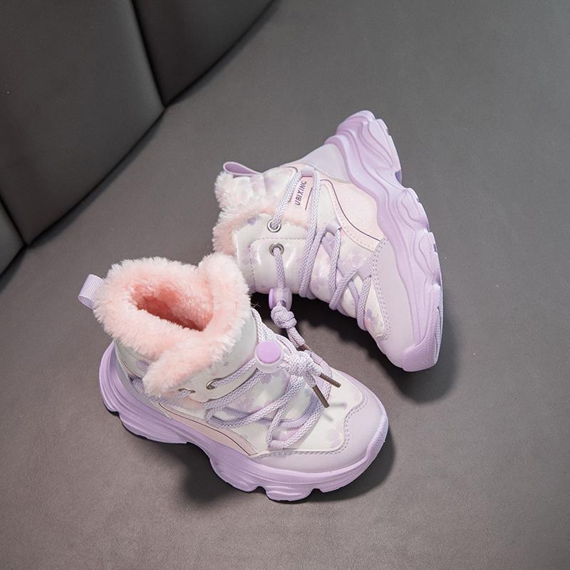 Children's Winter Fashionable Fleece Warm Cotton Boots Outdoor Casual High Top Snow Boots Casual Cotton Shoes