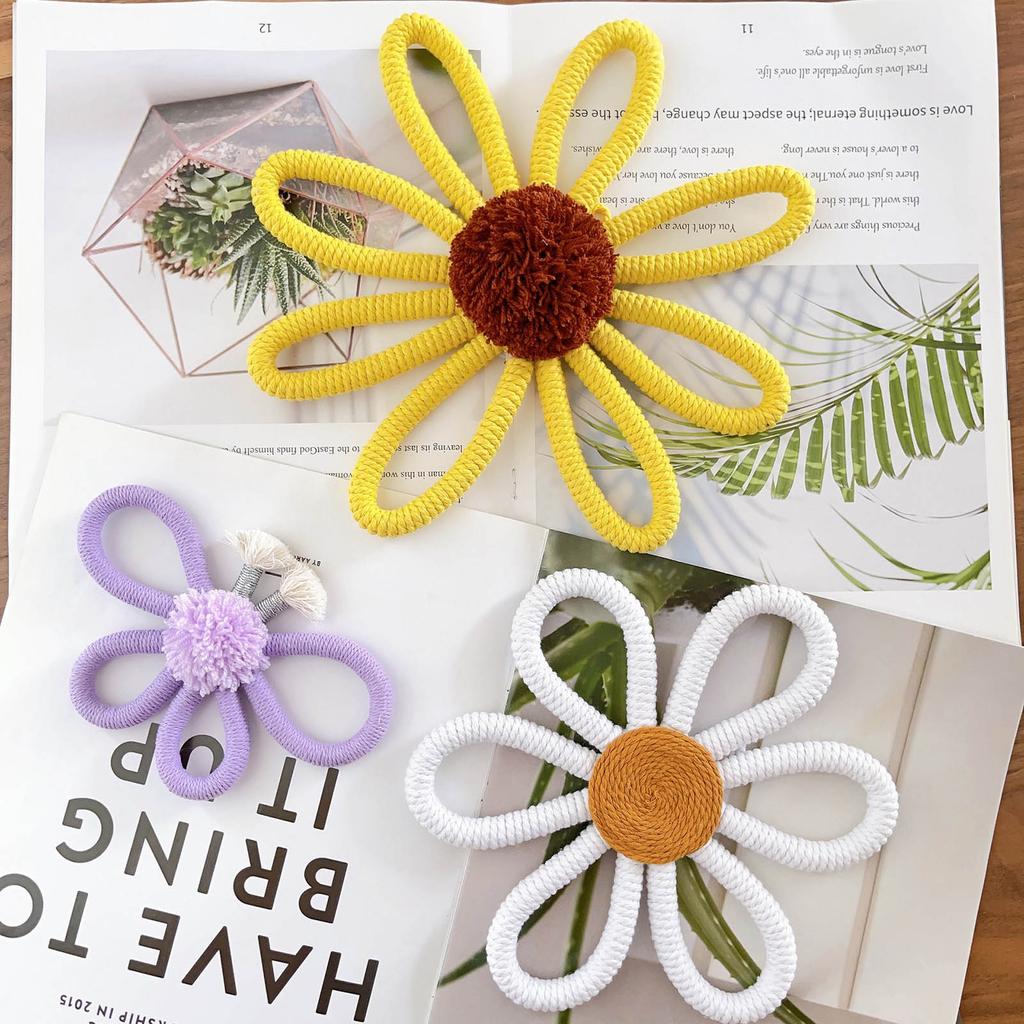 Bohemian Sunflower Wall Art Hanging Ornament for Baby Girls Bedroom Decorations Handmade Woven Flower Pendant Decor