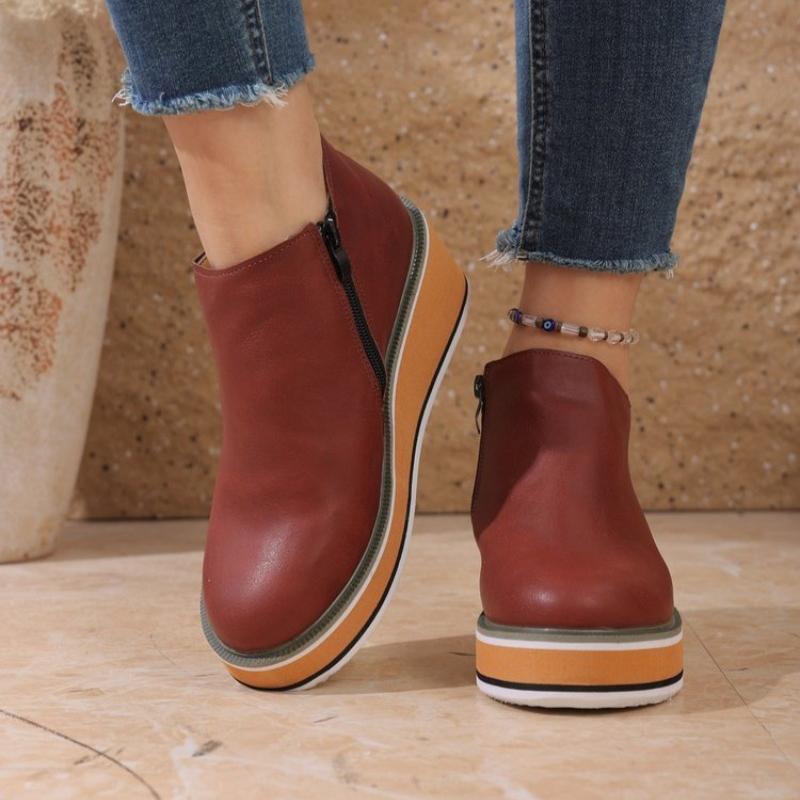 Damen Herbststiefel Runde Zehen Komfortable Plateauschuhe Rutschfest Lässige Damen Stiefeletten Seitenreißverschluss Retro Weiblich