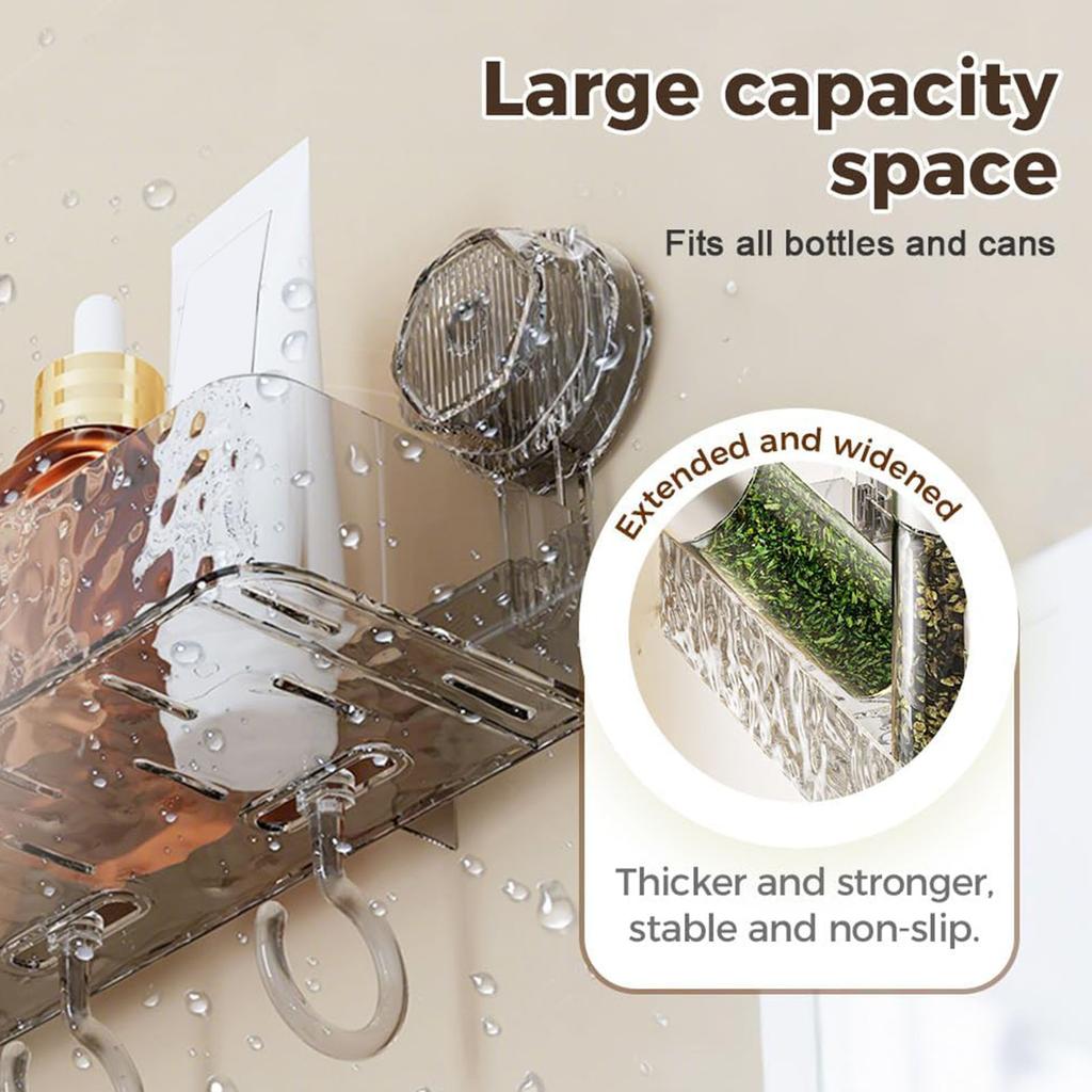 Suction Cup Storage Holder Large Capacity Wall-Mounted Shower Caddy No-Drill Bathroom Organizer for Home Bathroom Vanities