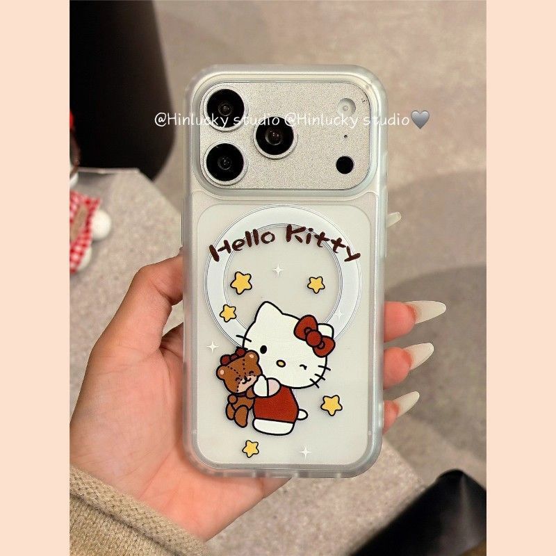 Kt Cat Is Suitable for Apple 16promax Mobile Phone Case 15plus Magnetic Suction 14 Bracket 13pro Skin Feeling 16e Creative 17