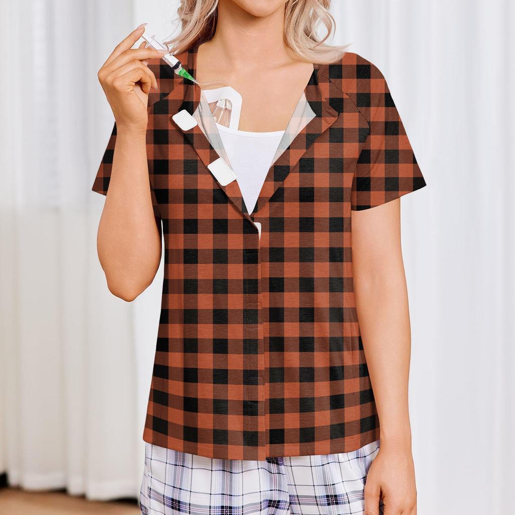 Women's Post-operative Short-sleeved  Color Shirt With Four Pockets