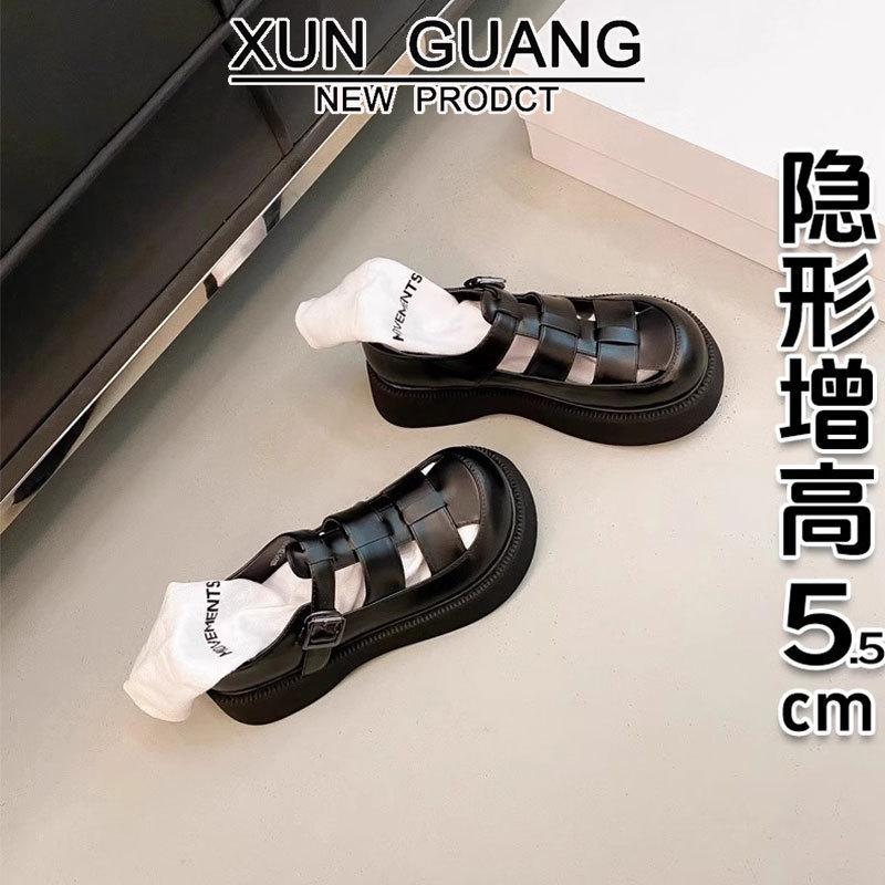 Leather Baotou Sandals Women's Summer 2025 New College Style Hollow Casual Shoes Muffin Platform Roman Sandals