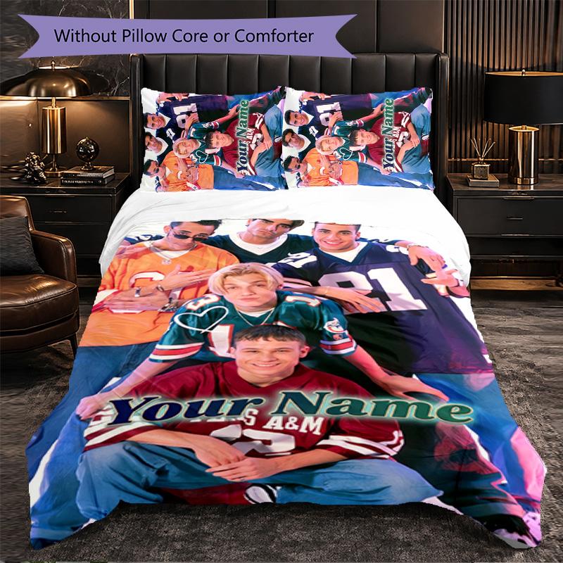 Backstreet Boys Customized Name Text Bedding Set, 1 Duvet Cover & 2 Pillowcases Personalized Bedroom Gift