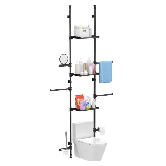 4-Tier Over The Toilet Storage Shelf, Adjustable Standing Bathroom Organizer, Heavy Duty Above Behind Toilet Laundry Space-Saving Shelving for Small