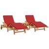 Sun Lounger 3 Pcs Red 200 X 67 X 84 Cm Solid Acacia Wood