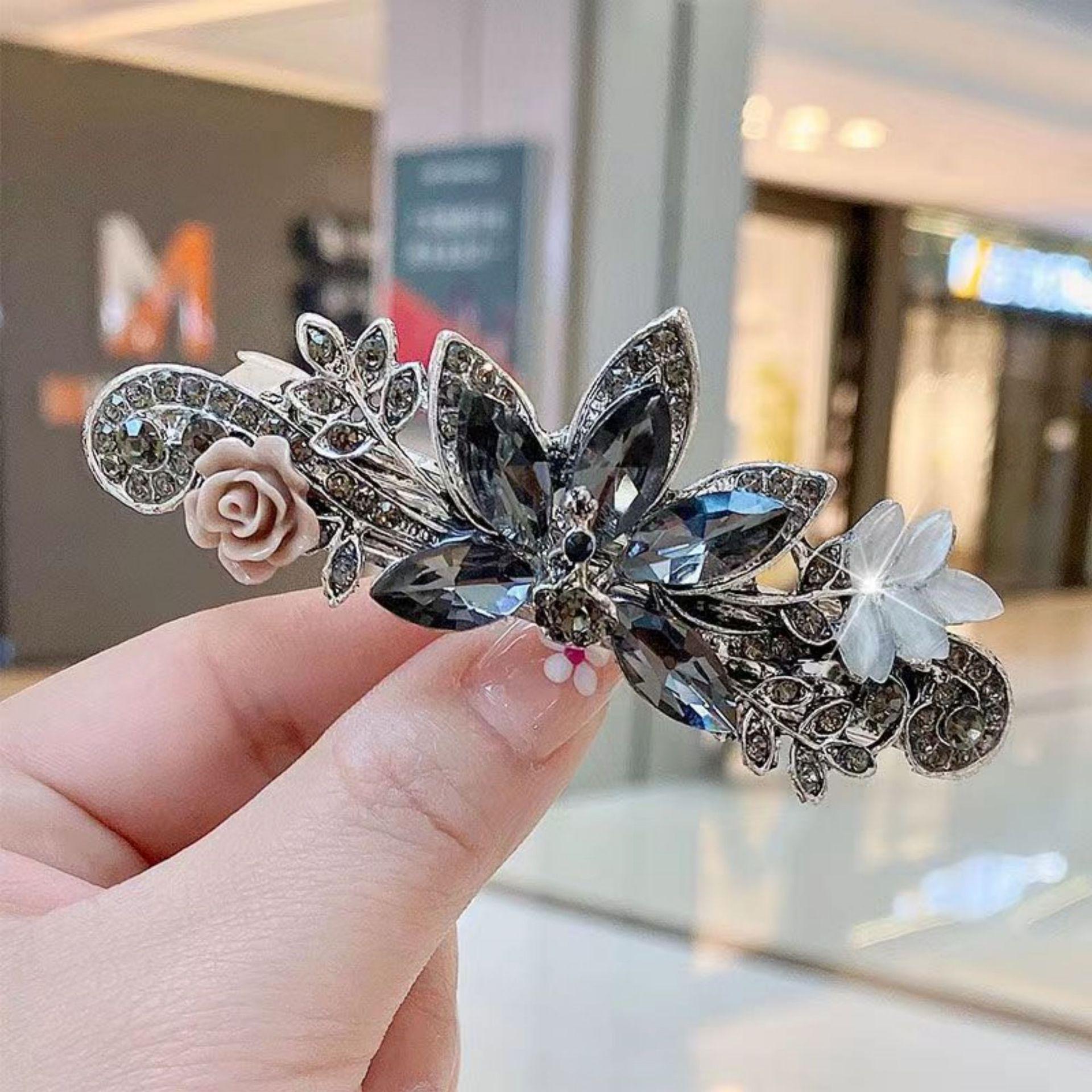 Elegant Retro Peacock Rhinestone Ponytail Hair Clip - Internet Celebrity Style