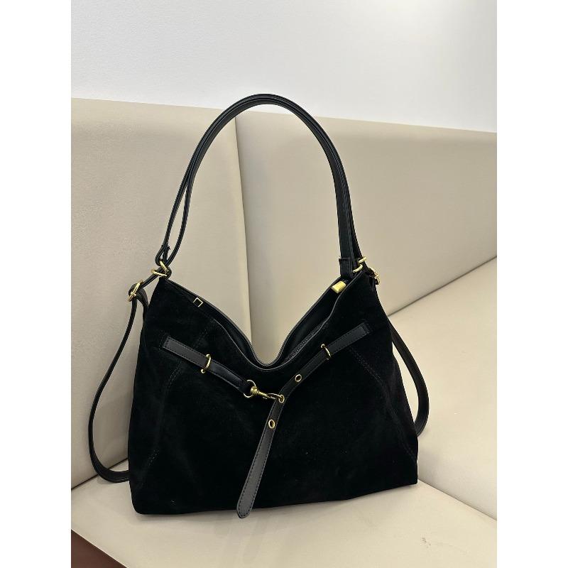 

New autumn and winter suede bag women s large-capacity casual shoulder messenger commuter tote bag backpack чорний