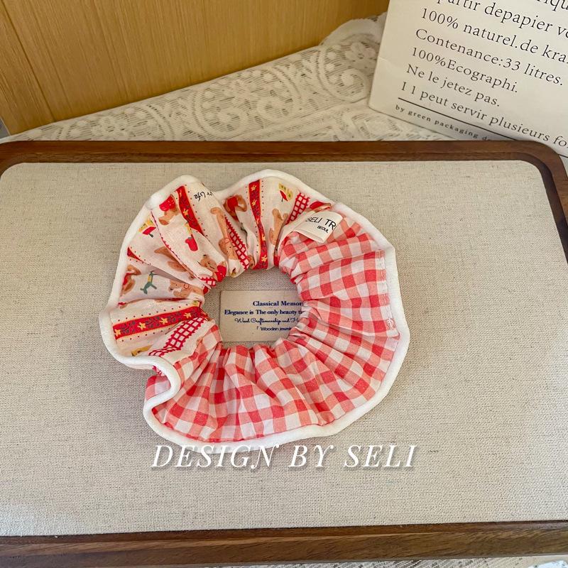 Korean Striped Bear Plaid Scrunchie - Cute, Colorful, Simple Fashion Hair Tie