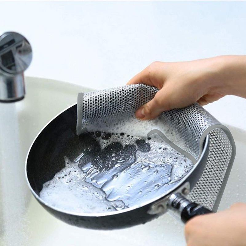 3/5Pcs Wire Cleaning Cloth Double-sided Thickened Metal Silver Wire Rags Kitchen Dish Pot Washdishing Cloths Towel Clean Tools