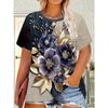 Nadměrná velikost Tričko pro volný čas s krátkým rukávem s krátkým rukávem a patchworkovým potiskem – měkká středně strečová polyesterová tkanina Jarní a letní dámské oblečení pro uvolněný střih