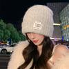 New Autumn and Winter Hats for Women Fashion Label Knitted Wool Hats for Winter Warm Big Head Ear Protection Hat