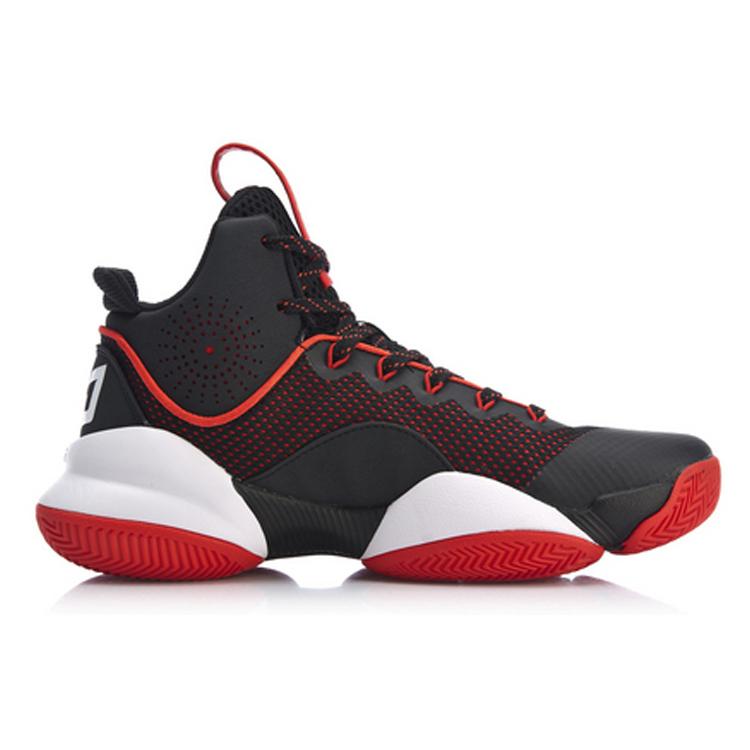 New LiNing Power 5 Non slip Lightweight Mid Top Basketball Shoes Men's Black Red ABAN045-4