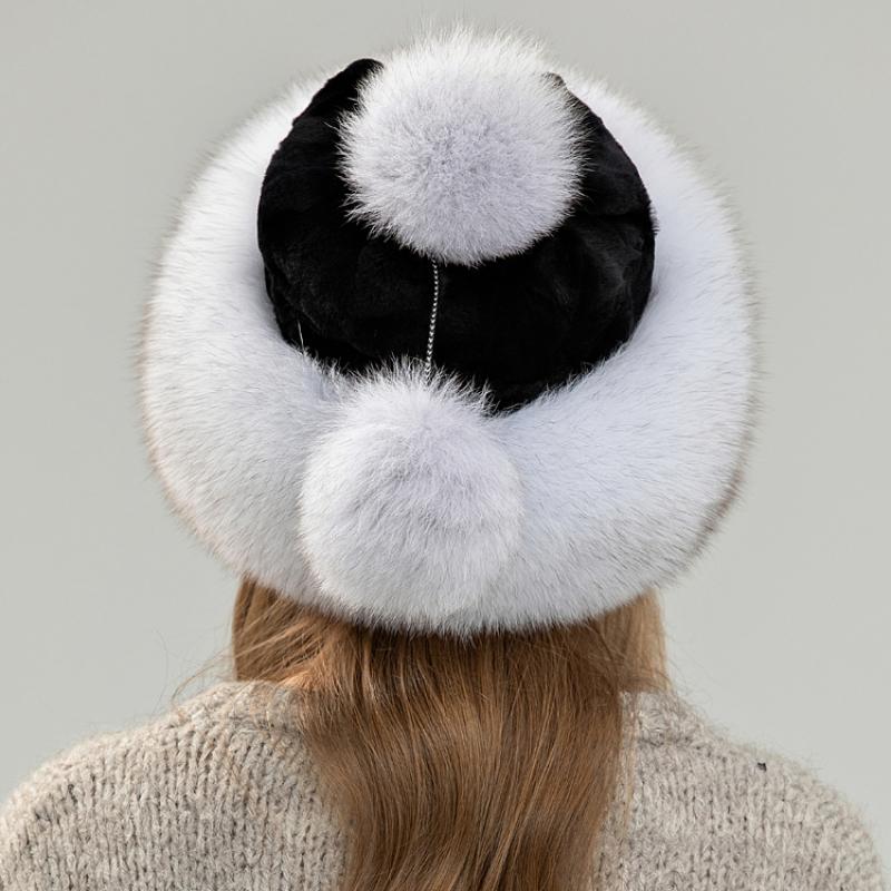 Fox hair Mongolian hat women's winter warm ear protection princess fur hat outdoor thickened whole leather Rex rabbit hair ski hat
