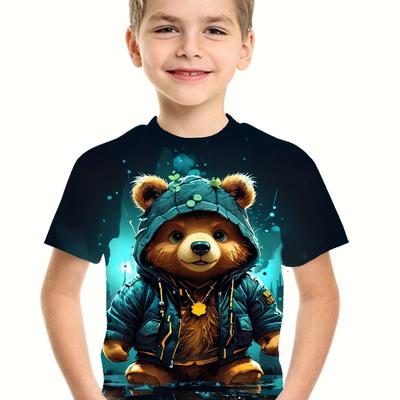 Kids Boys Clothes Short Sleeve Cool Bear Print Children Summer Clothes Boys Tshirt Casual Stylish Girl Clothes O-Neck Child Tops