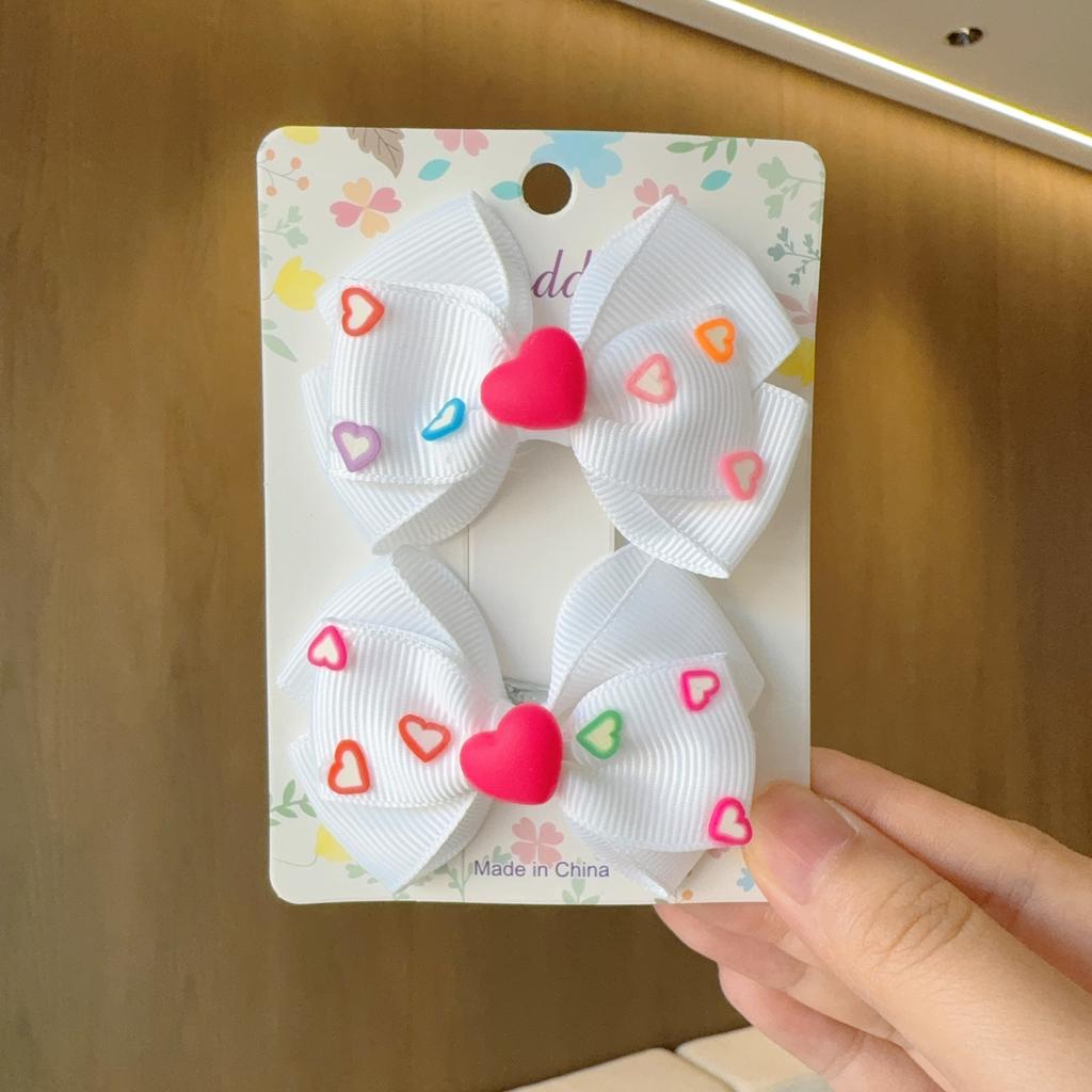 2PCS New Cute Princess Fashion Solid Heart Bow Lovely Girls Hairpins Children Headwear Hairgrip Hair Clips Hair Accessories